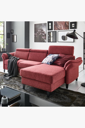 Rotes Ecksofa auf Füßen, Stoff, Ecke rechts, 2,5-Sitzer